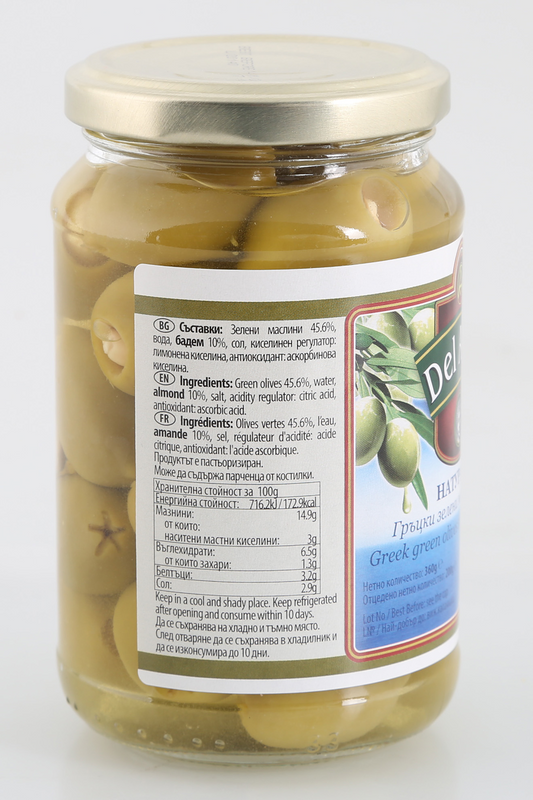 Del Alma Зелени маслини с бадем 360г