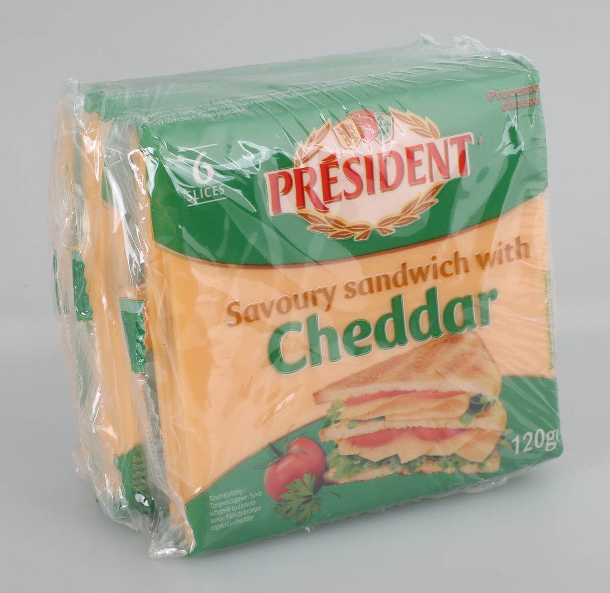 PRESIDENT Топено сирене чедър (3 бр x 120 г) 360 г
