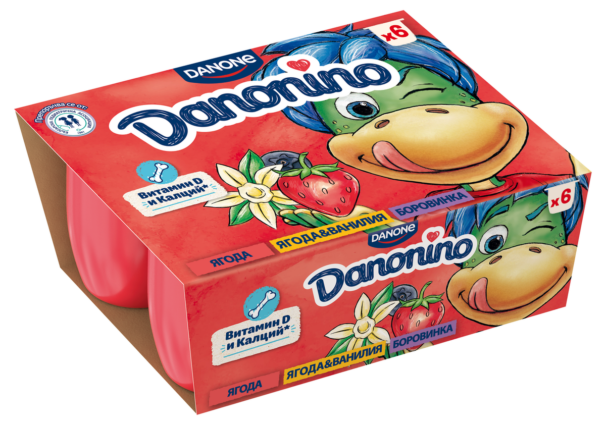Danonino Плодово кисело мляко ягода/ванилия/бпрпвинка (6 бр х 50 г) 300 г