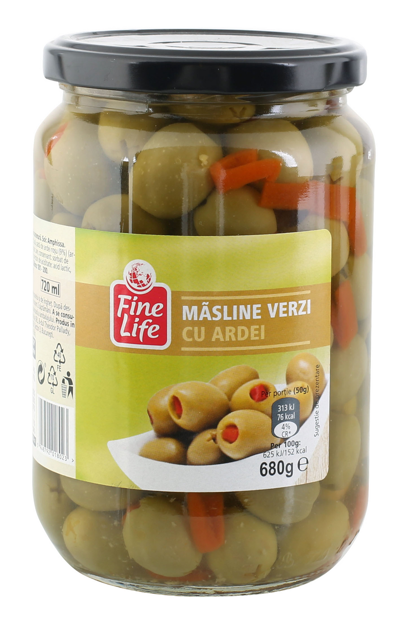 Fine Life Маслини зелени с червена чушка 680г