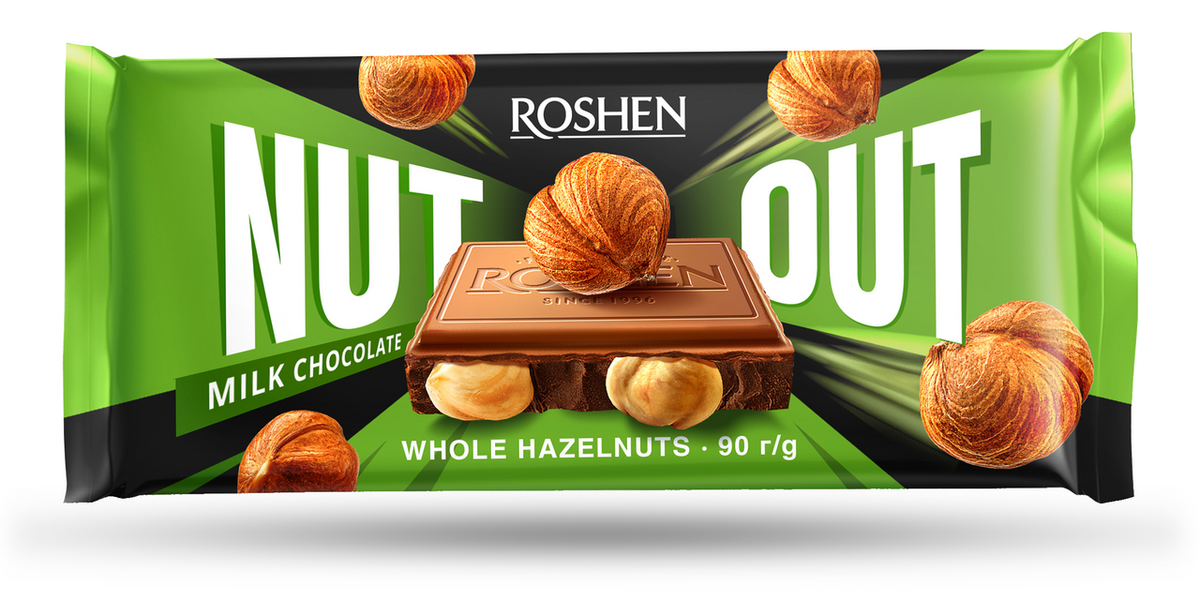 ROSHEN NUT OUT Шоколад млечен с цял лешник 90 г