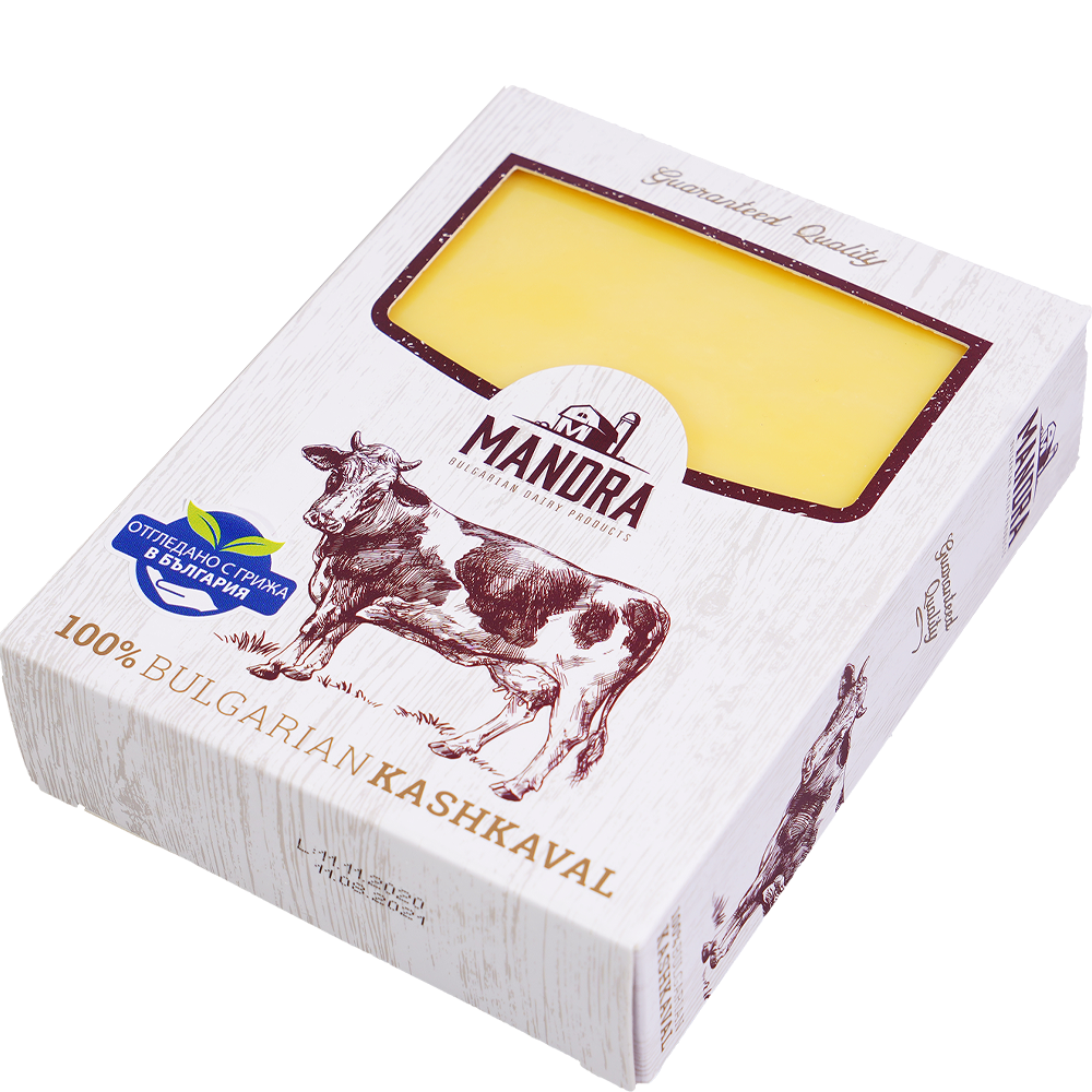 MANDRA ОТГЛЕДАНО С ГРИЖА В БЪЛГАРИЯ Кашкавал от краве мляко 450г