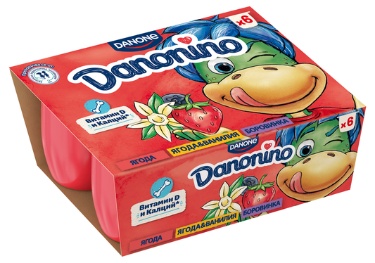 Danonino Плодово кисело мляко ягода/ванилия/бпрпвинка (6 бр х 50 г) 300 г