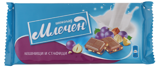 МЛЕЧЕН Шоколад с лешници и стафиди 80г