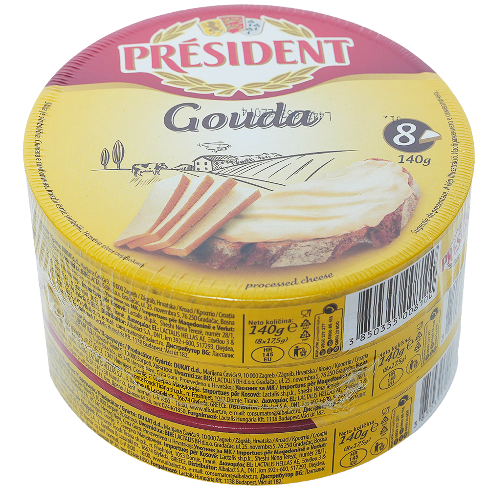 PRESIDENT Топено сирене гауда (3 бр х 140 г) 420 г